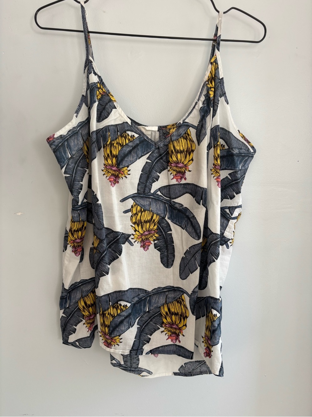 H&M White Cami with Navy Leaf and Yellow Banana Print